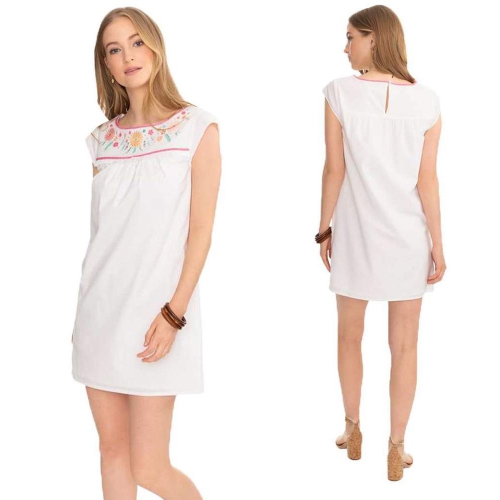 Southern Tide White Mini Dress with Pink and Yellow Embroidery